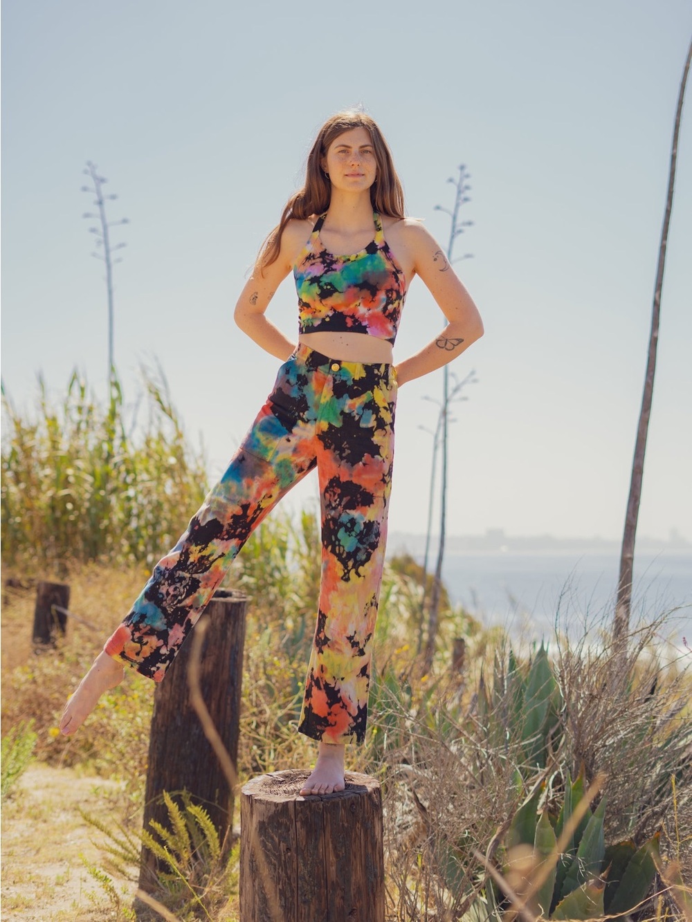 Big Bud Press Tie-Dye Straight-Leg Pants — Black, Orange, Blue, Green